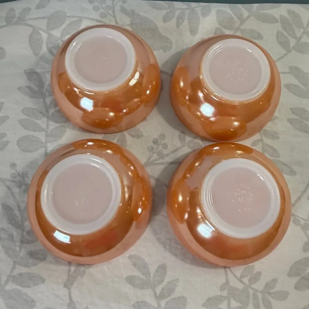Fire-King Peach Lustre Berry Bowls Set of 4 Vintage Anchor Hocking USA